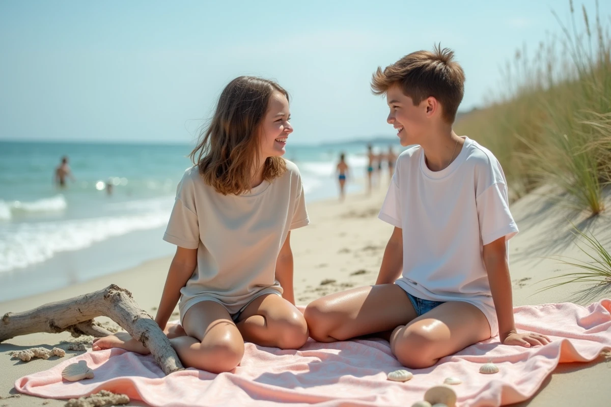 Deux adolescentes amies en maillots de bain anti-fuite sur la plage