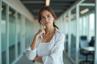 Femme dans un bureau vérifiant sa transpiration discrètement