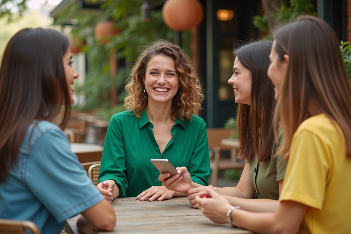 Jeunes femmes discutant dans un café en plein air