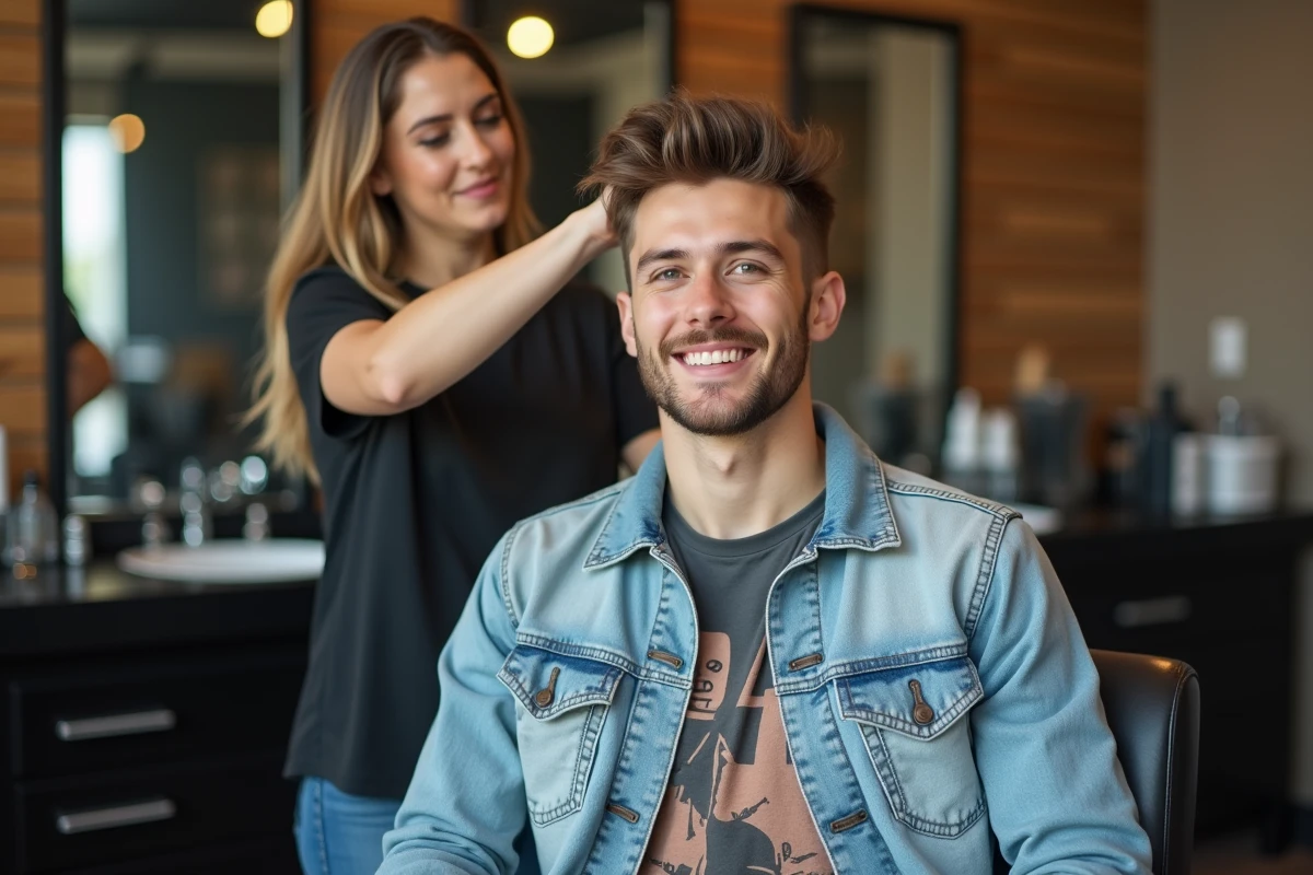 Jeune homme avec coupe casquette dans un salon moderne