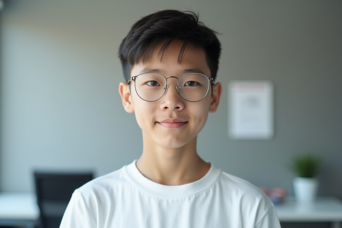 Jeune garçon en portrait biométrique avec lunettes