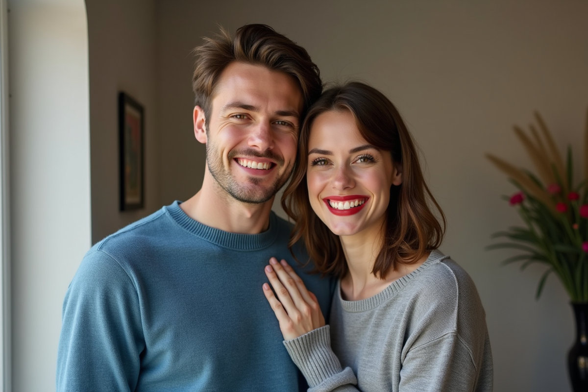 Jeune homme souriant avec partenaire au intérieur moderne