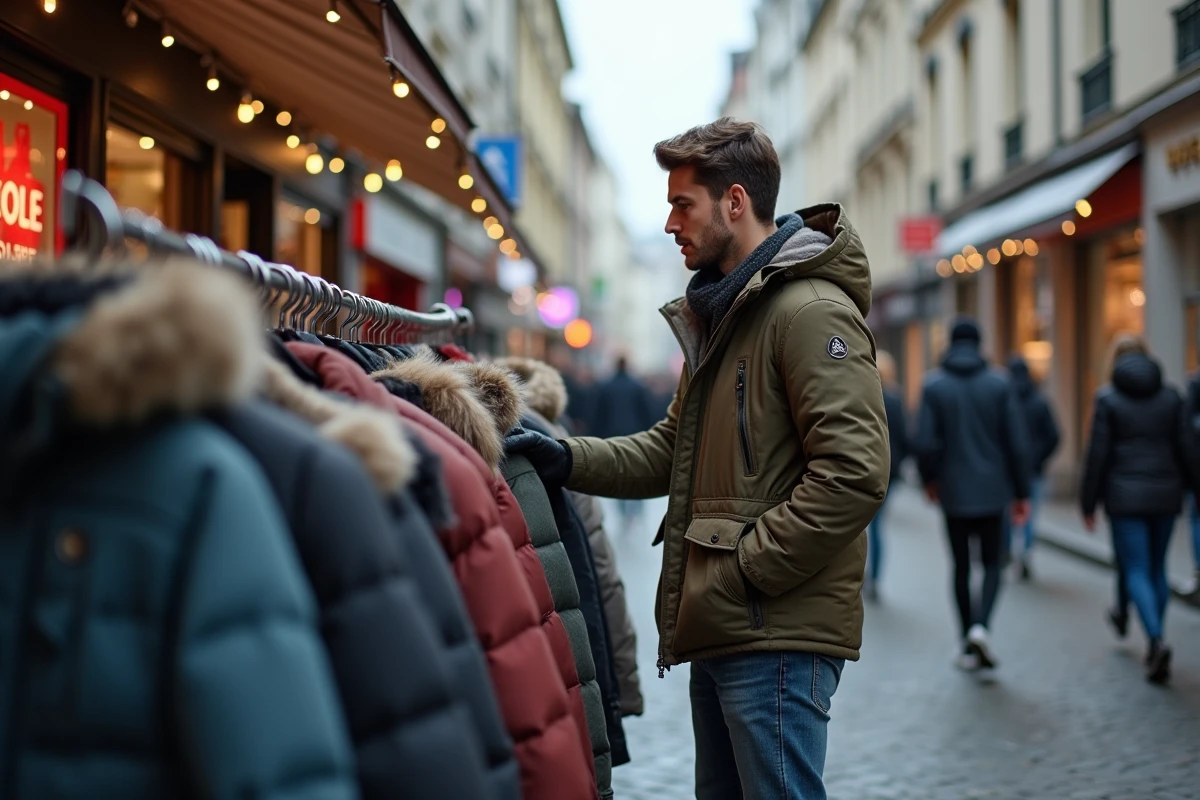 Jeune homme cherchant manteaux d