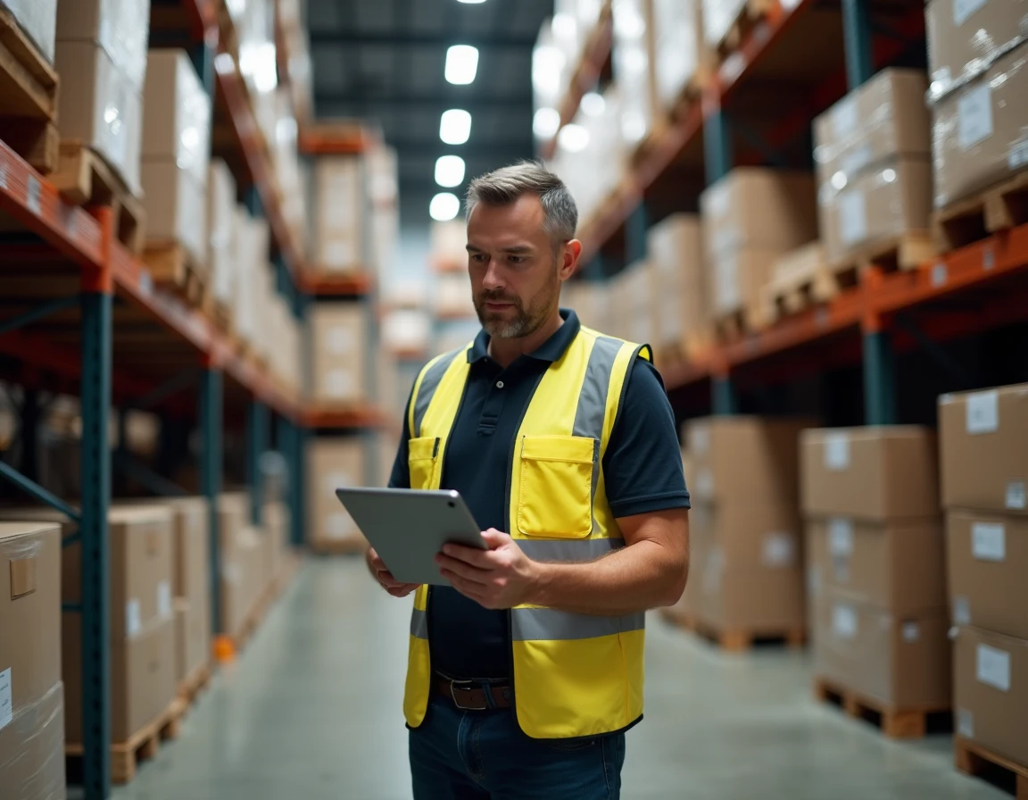 Responsable logistique en entrepôt e-commerce consultant les stocks après le rachat de Showroomprivé par La Braderie